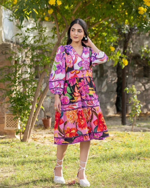 Multicolour Aquarelle Floral Dress