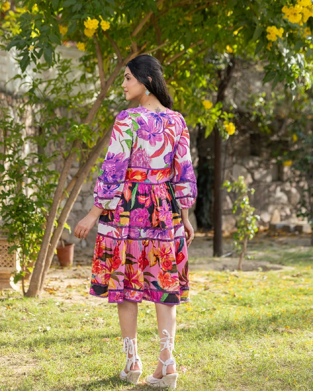 Multicolour Aquarelle Floral Dress