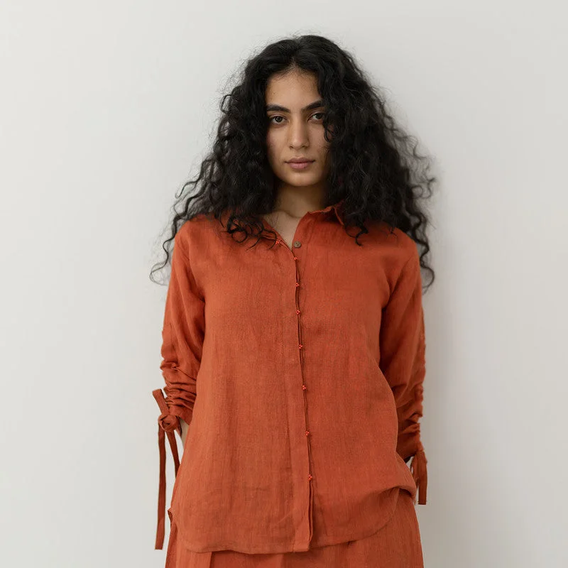 Women Linen Top | High-Low Hemline | Orange