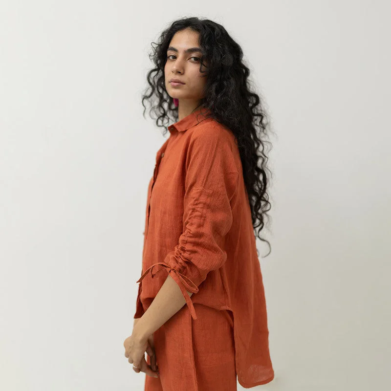 Women Linen Top | High-Low Hemline | Orange