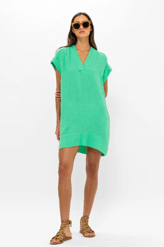 V-Neck Roll Sleeve Mini- Bahama Green