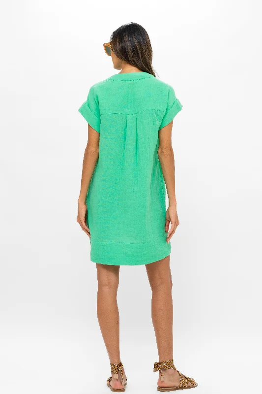 V-Neck Roll Sleeve Mini- Bahama Green