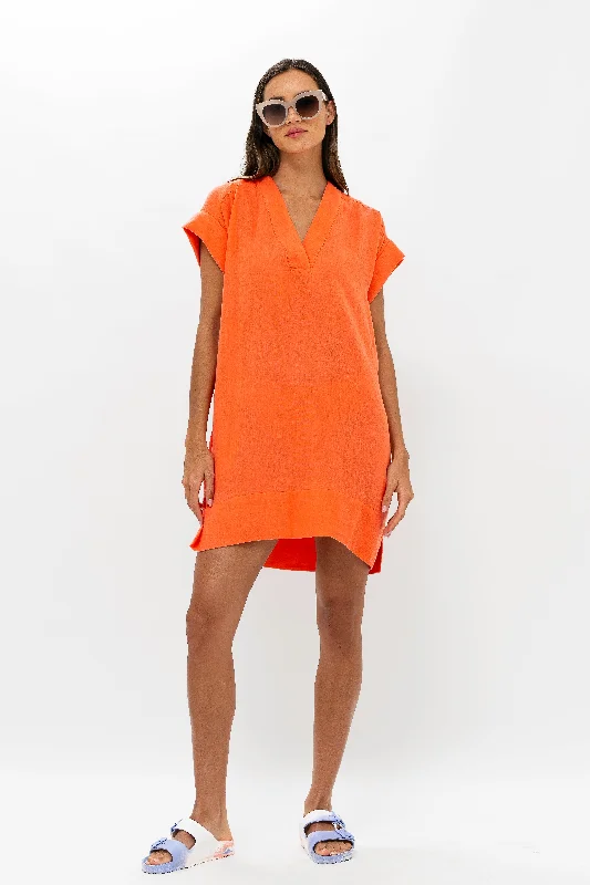 V-Neck Roll Sleeve Mini- Bahama Orange