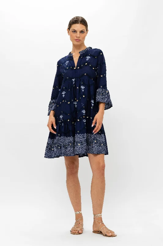 Bell Sleeve Tiered Mini- Camden Navy