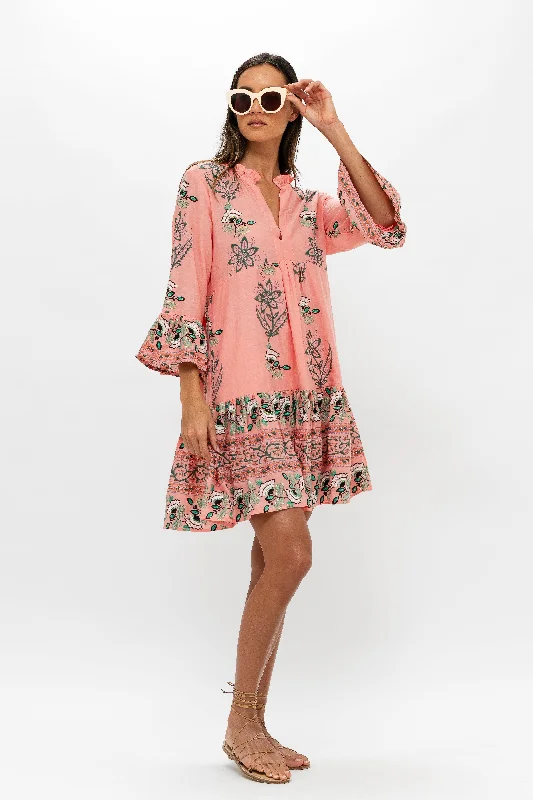 Bell Sleeve Tiered Mini- Udaipur Coral