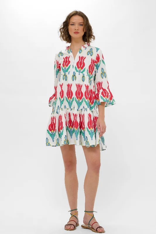 Bell Sleeve Tiered Mini- Sumba Red