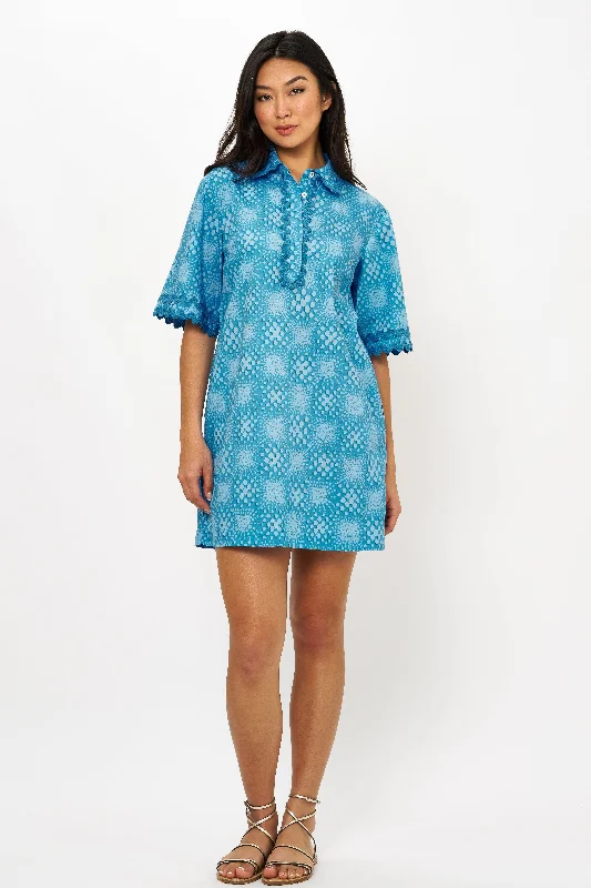 Collared Shirt Dress Mini- Matrix Blue