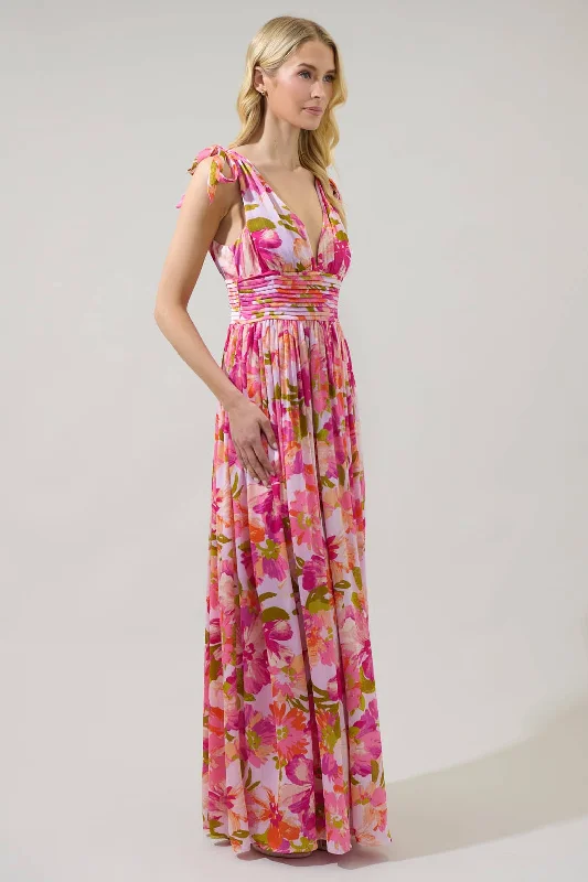 Abigal Floral Descanso Pleated Maxi Dress