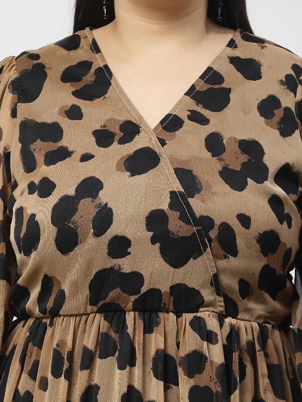 Animal Print Puff Sleeve Fit & Flare Midi Dress