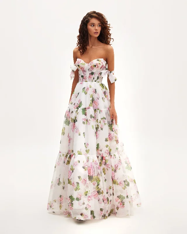 Apple Blossom Tender floral maxi tie-strap dress