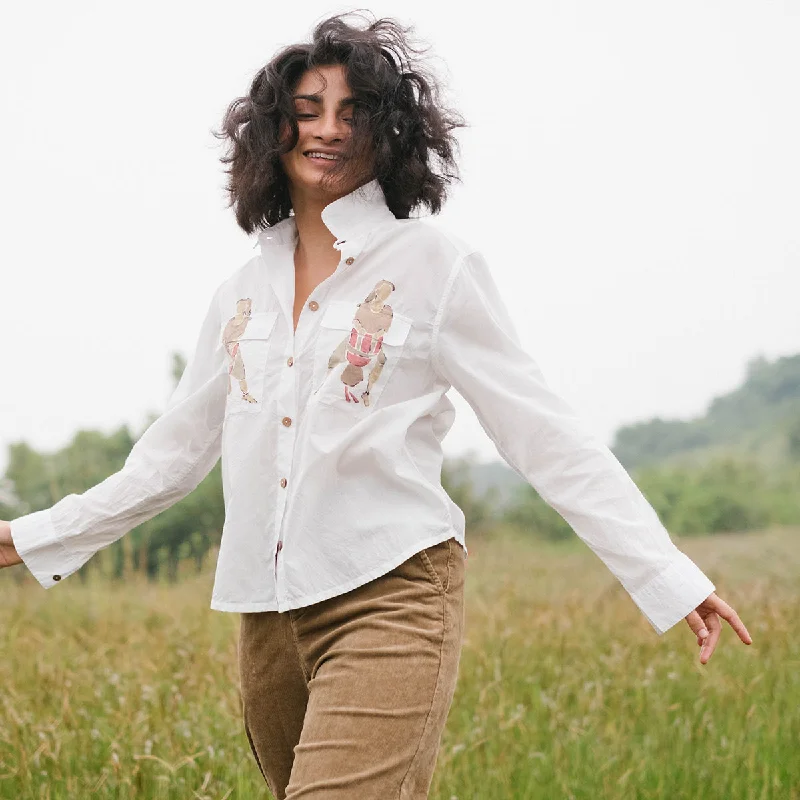 White Cotton Shirt For Women | Hand Painted