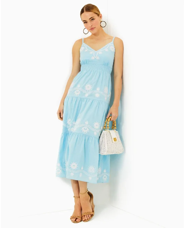 Aviry Embroidered Cotton Midi Dress