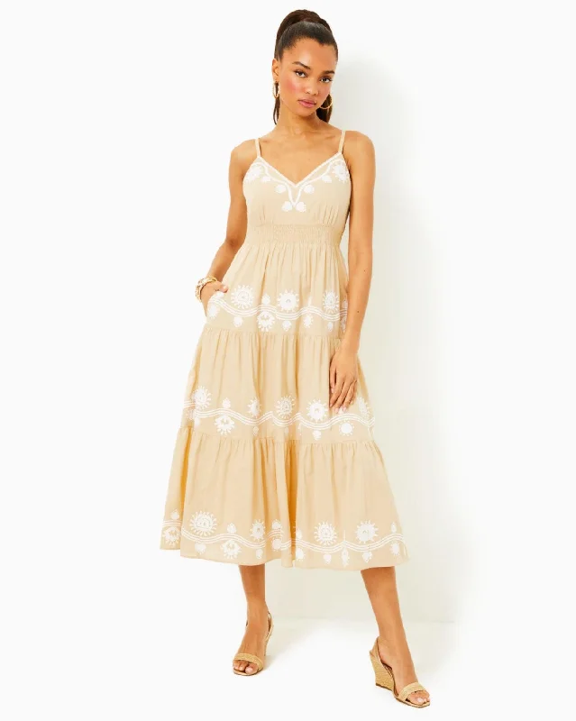 Aviry Embroidered Cotton Midi Dress