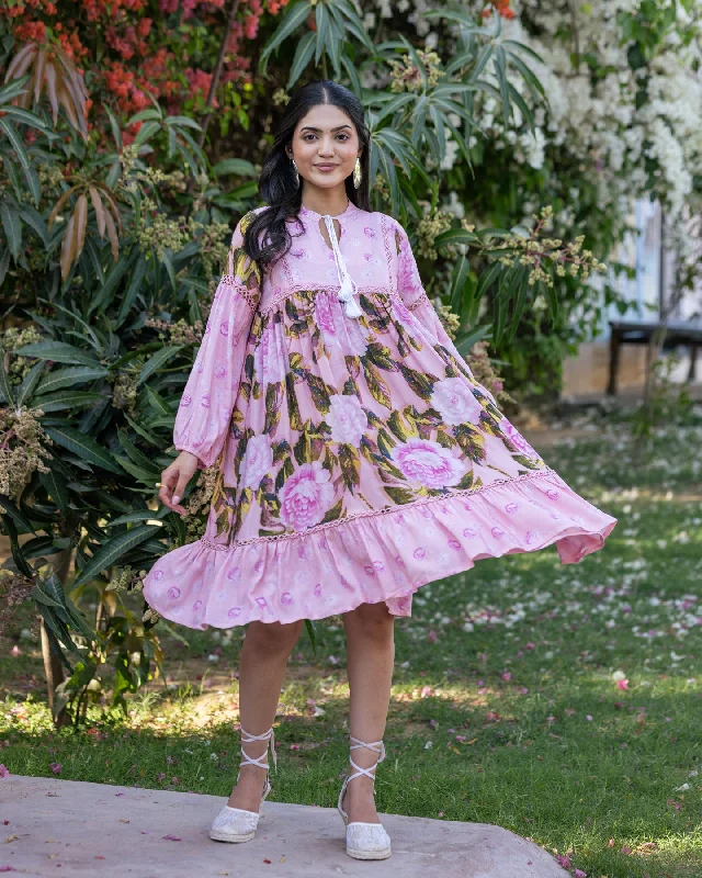 Baby Pink Aquarelle Floral Dress