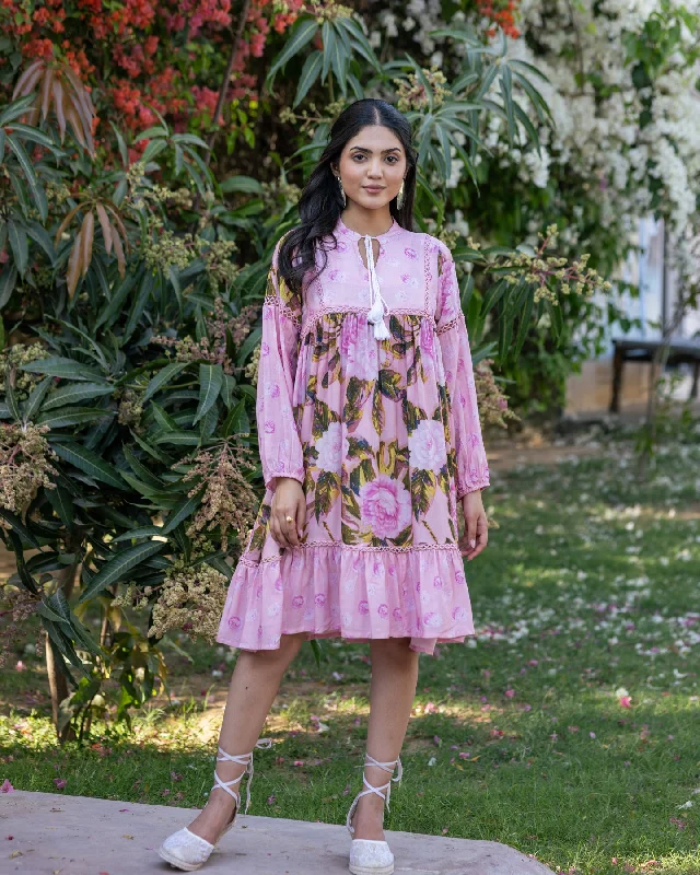 Baby Pink Aquarelle Floral Dress