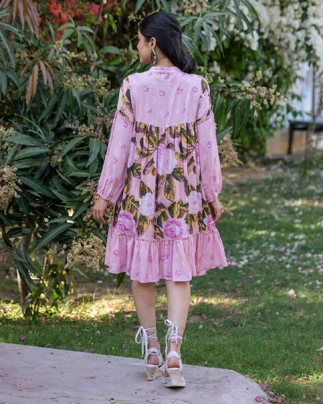 Baby Pink Aquarelle Floral Dress