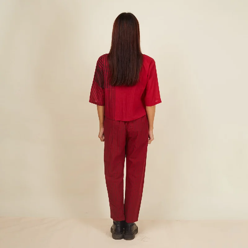 Cotton Co-Ord Set for Women | Striped | Maroon