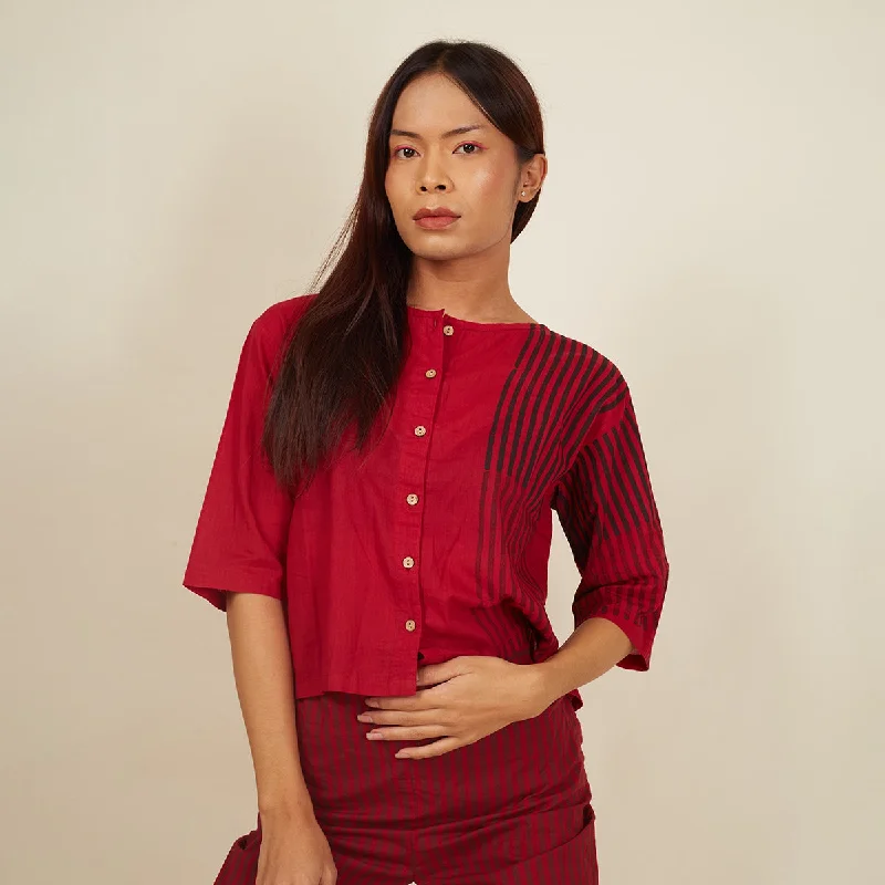 Cotton Co-Ord Set for Women | Striped | Maroon