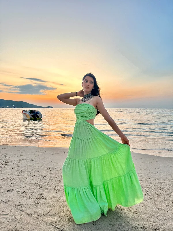 Beautiful memories - lime green cut out maxi dress