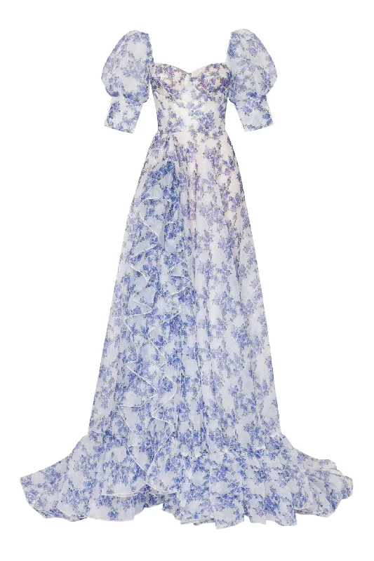 Blue Hydrangea maxi princess dress