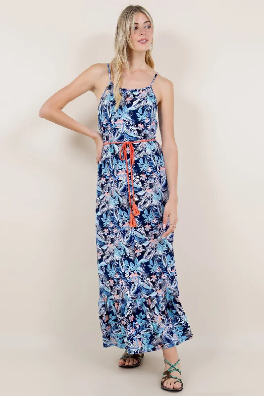 SL TIERED MAXI DRESS W/ SPAGHETTI STRAPS AND WAIST TIE CORD - D3368-A2782-7