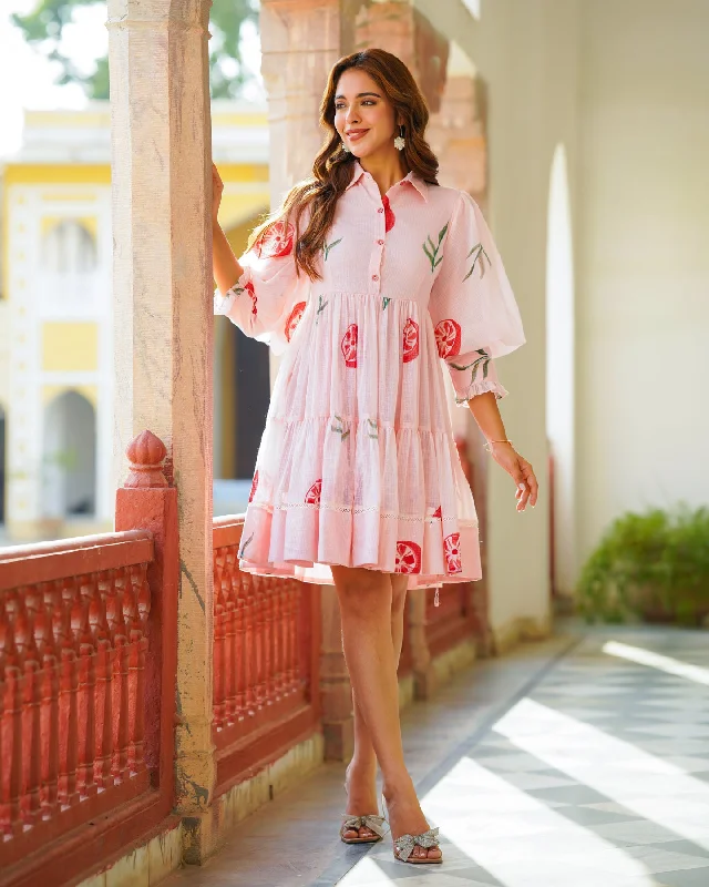 Blush Pink Handpainted Shirt Dress