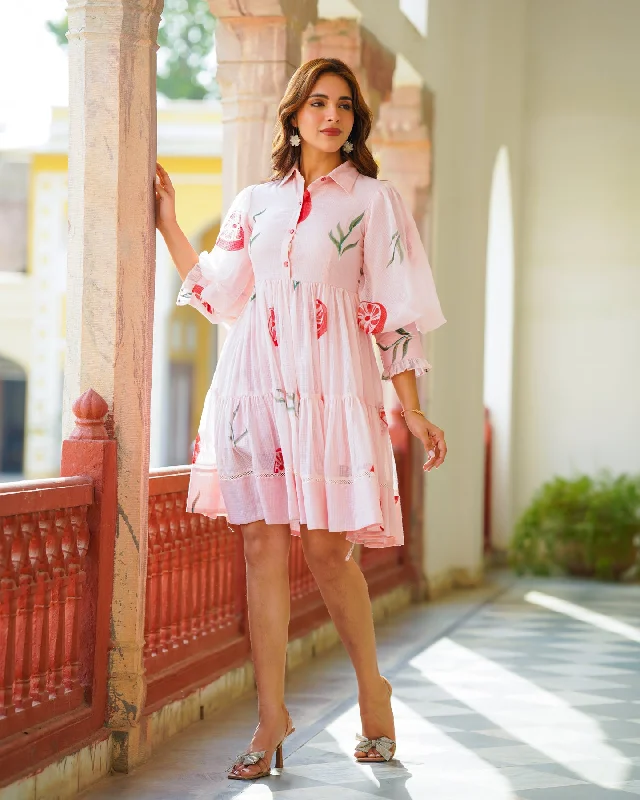 Blush Pink Handpainted Shirt Dress