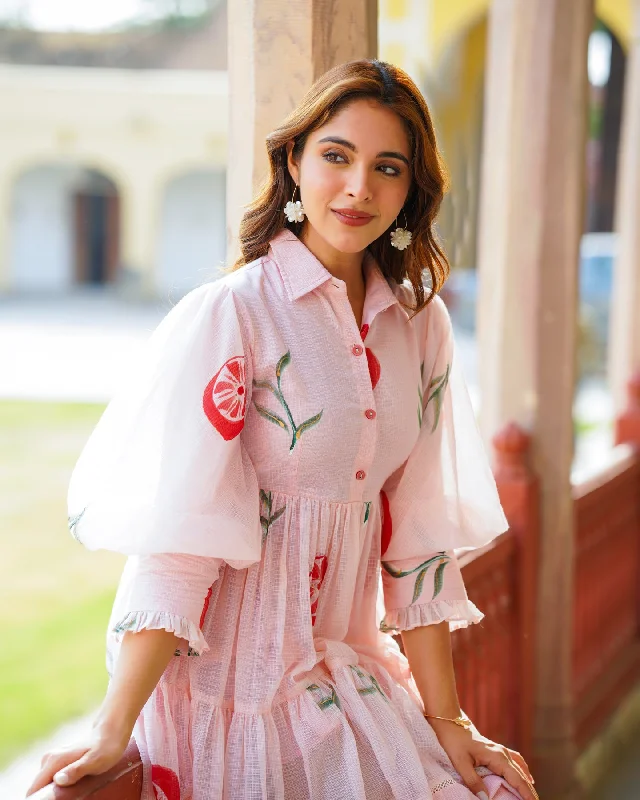 Blush Pink Handpainted Shirt Dress