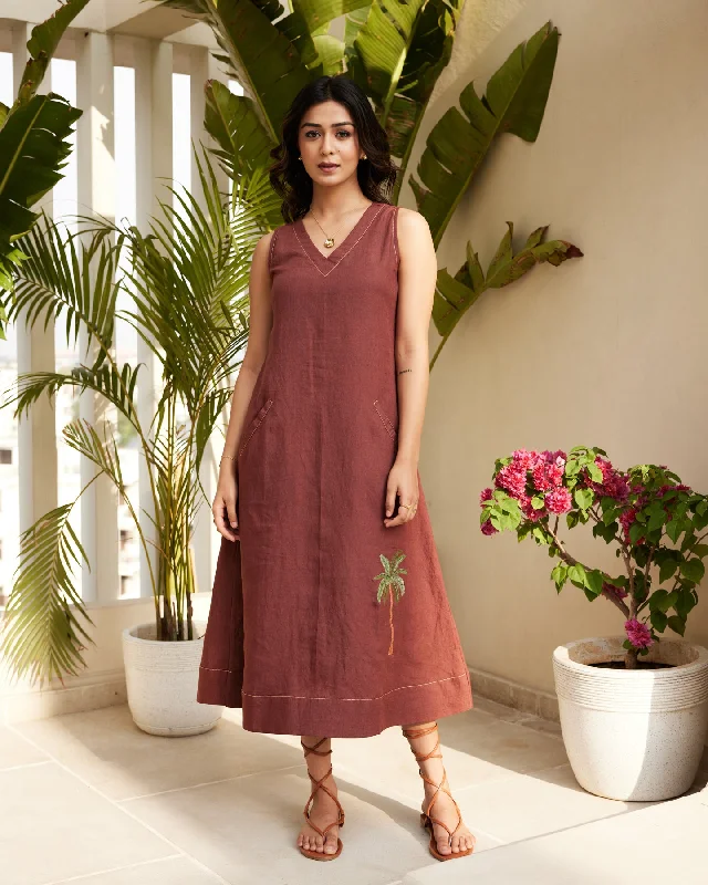 Brown Pure Linen Dress