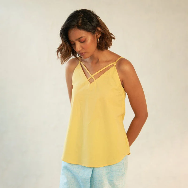 Poplin Cotton Camisole Top | Straps | Yellow