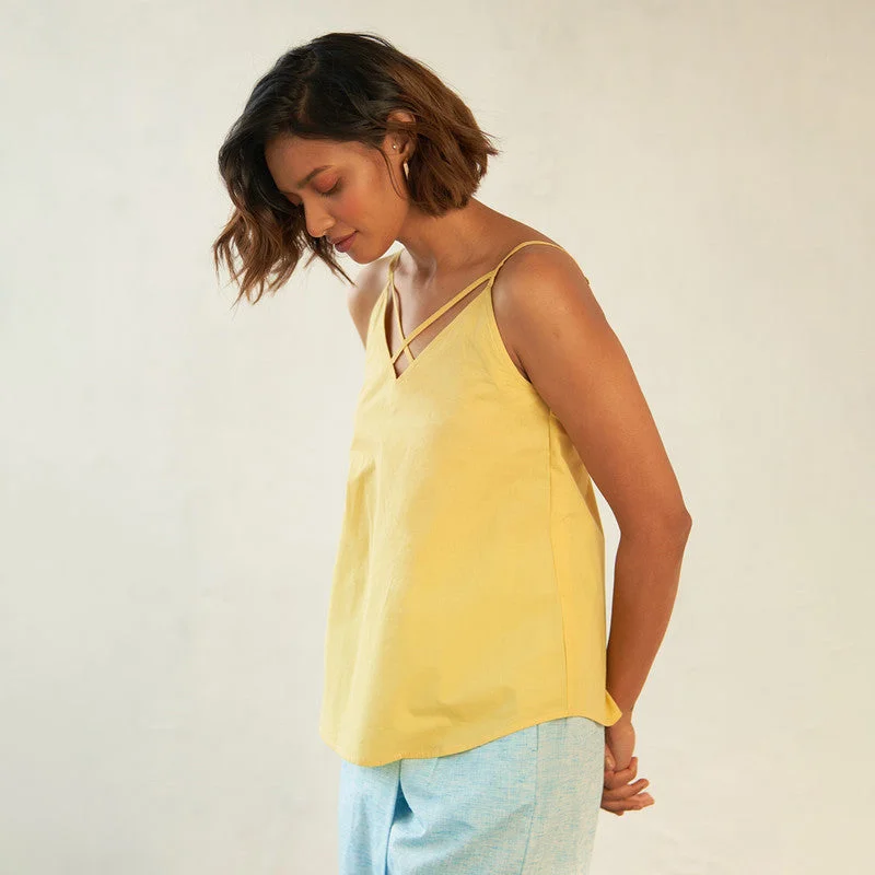 Poplin Cotton Camisole Top | Straps | Yellow