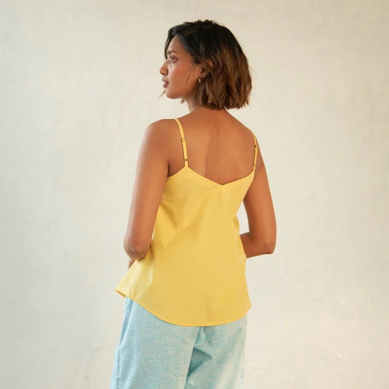 Poplin Cotton Camisole Top | Straps | Yellow