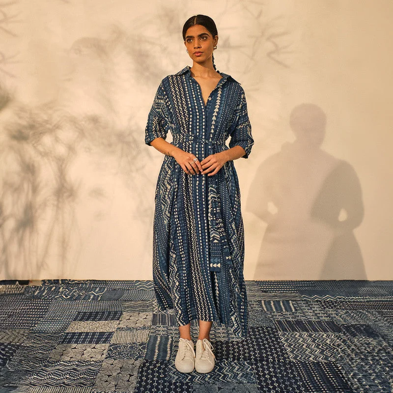 Cotton Long Shirt Dress for Women | Indigo