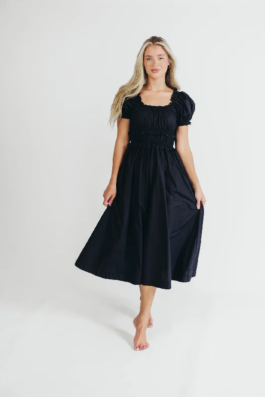 Raquel Cotton-Poplin Midi Dress in Black - Bump Friendly