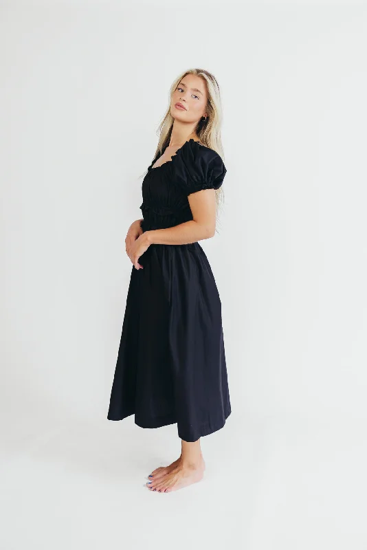 Raquel Cotton-Poplin Midi Dress in Black - Bump Friendly