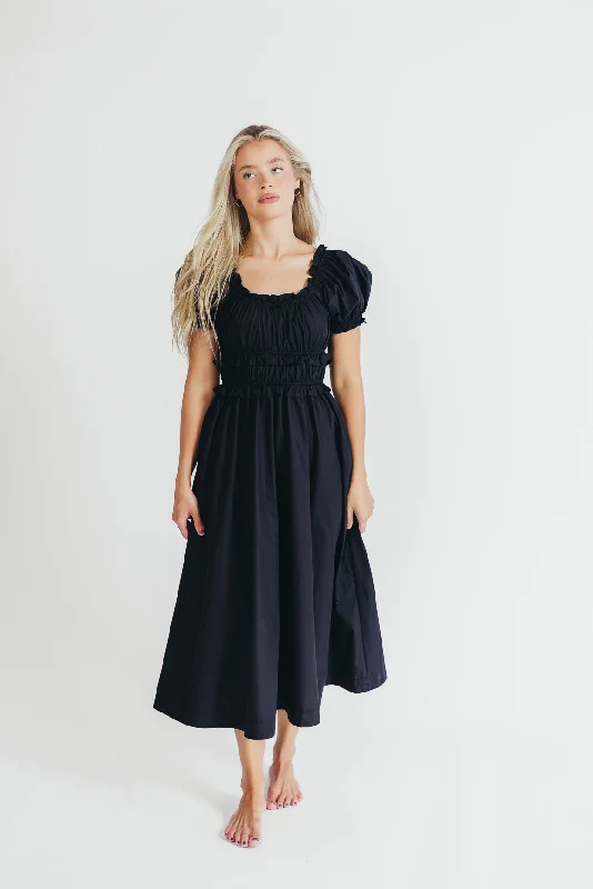 Raquel Cotton-Poplin Midi Dress in Black - Bump Friendly