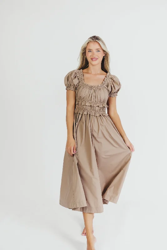 Raquel Cotton-Poplin Midi Dress in Dark Natural - Bump Friendly