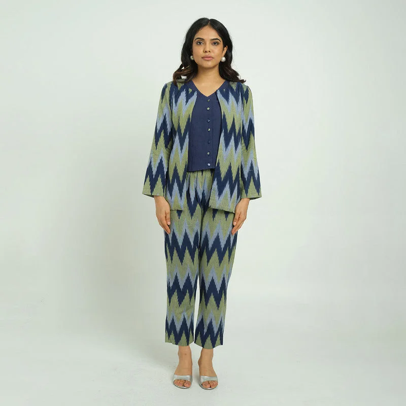 Cotton Ikat Print Jacket for Women | Blue