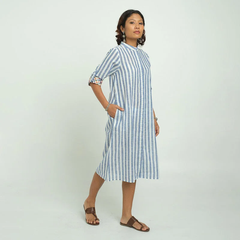 Cotton Shirt Dress for Women | Striped | Blue & White