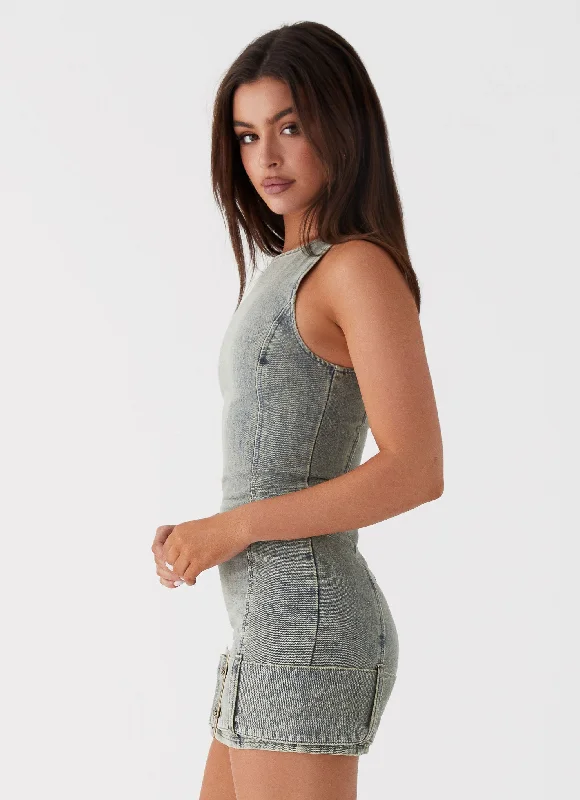 Dark Matter Mini Dress - Washed Denim