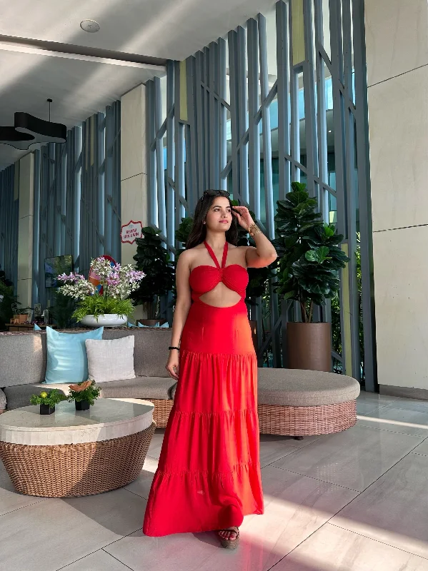 Day dreams - red halter tie up maxi dress