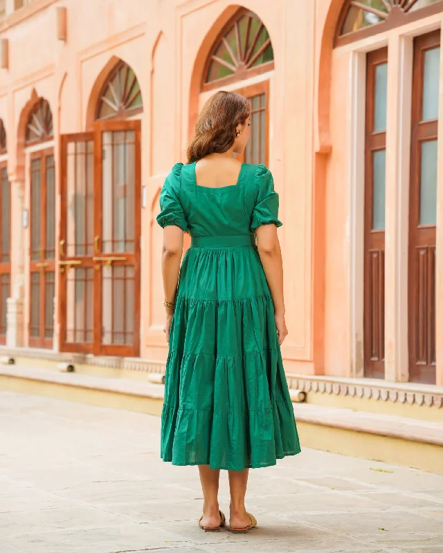 Emerald Green Solid Tiered Dress