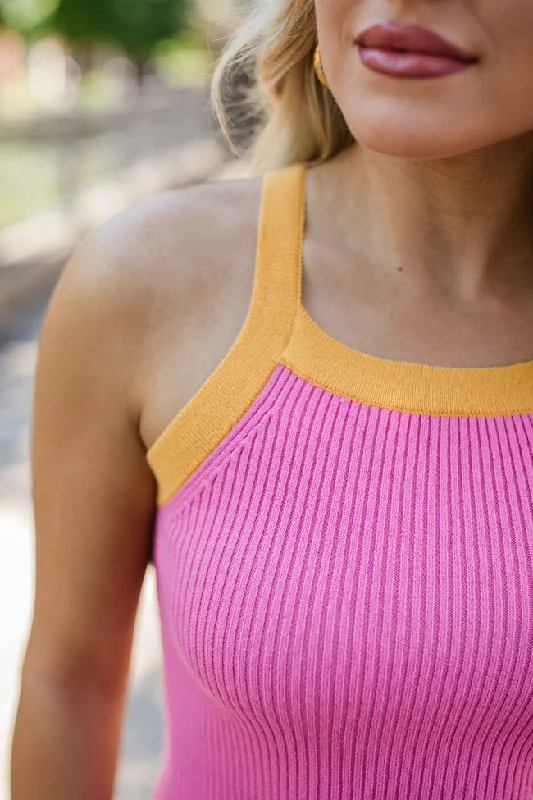 Every Now And Then Pink And Orange Sweater Midi Dress