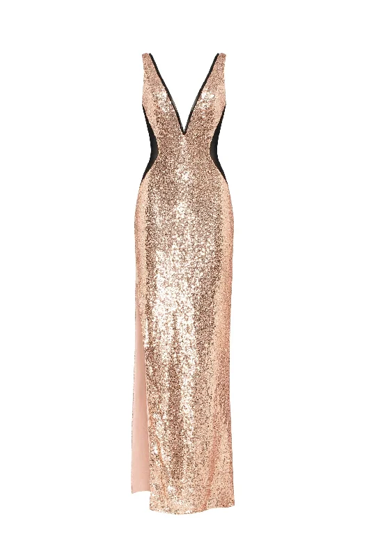 Extravaganza fully sequined gold maxi dress, Smoky Quartz