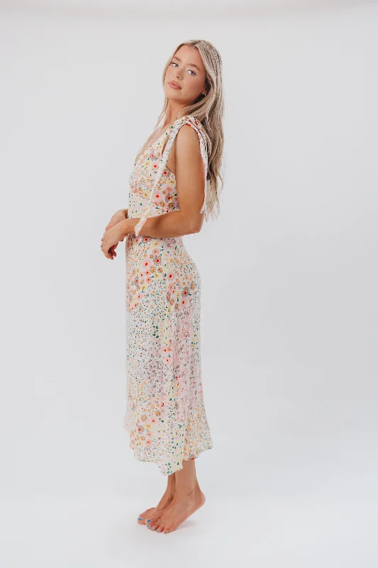 Rory Sleeveless Shoulder Tie Midi Dress in Floral Multi