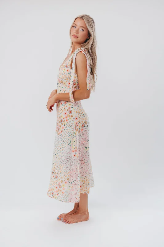 Rory Sleeveless Shoulder Tie Midi Dress in Floral Multi