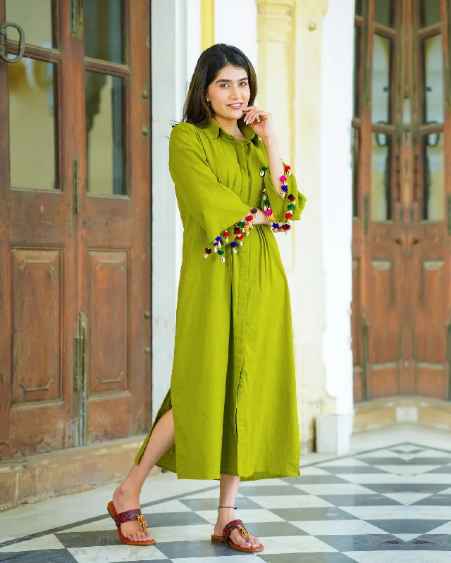 Green Rayon Shirt Dress