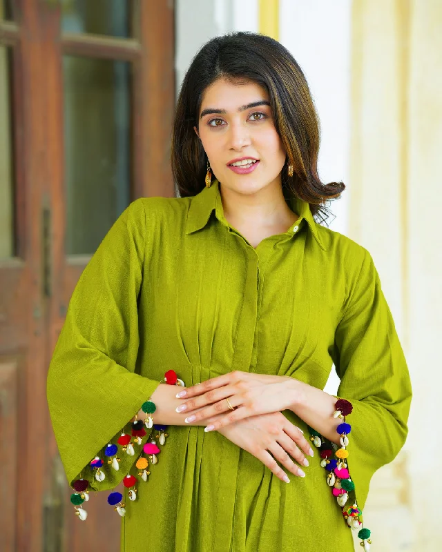 Green Rayon Shirt Dress