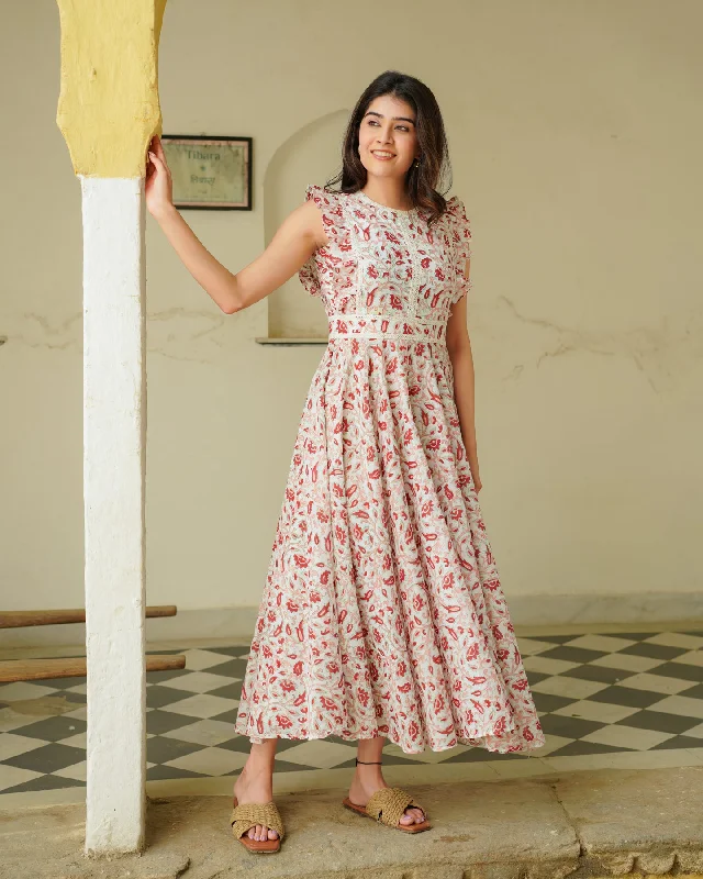 Handblock Floral Red Dress