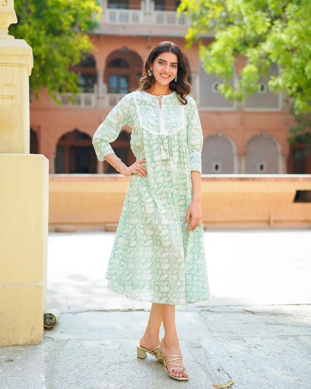 Handblock Printed Turquoise Dress